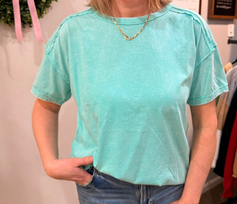 Acid Washed Round Neck T-Shirt – Relaxed Fit, 3 Color Options | Zenana | Heartland Store MN