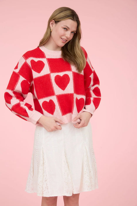 Heart Checkered Sweater Crew Neck by Blu Pepper | Heartland Store MN