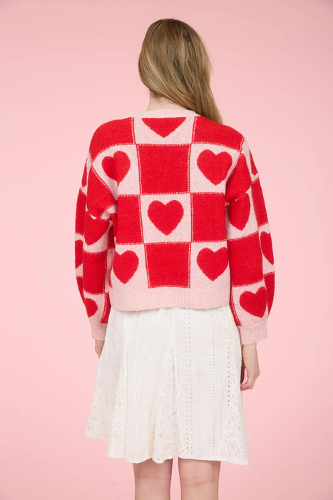 Heart Checkered Sweater Crew Neck by Blu Pepper | Heartland Store MN