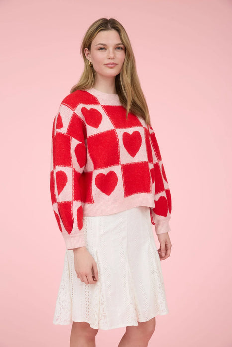 Heart Checkered Sweater Crew Neck by Blu Pepper | Heartland Store MN