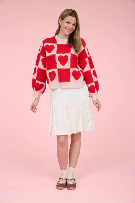 Heart Checkered Sweater Crew Neck by Blu Pepper | Heartland Store MN