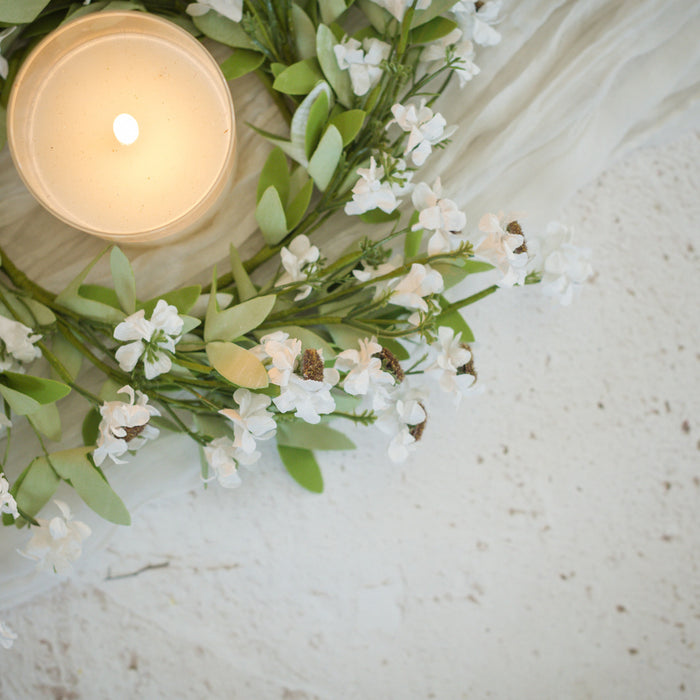 14" CREAM MINI DAISY CANDLE RING