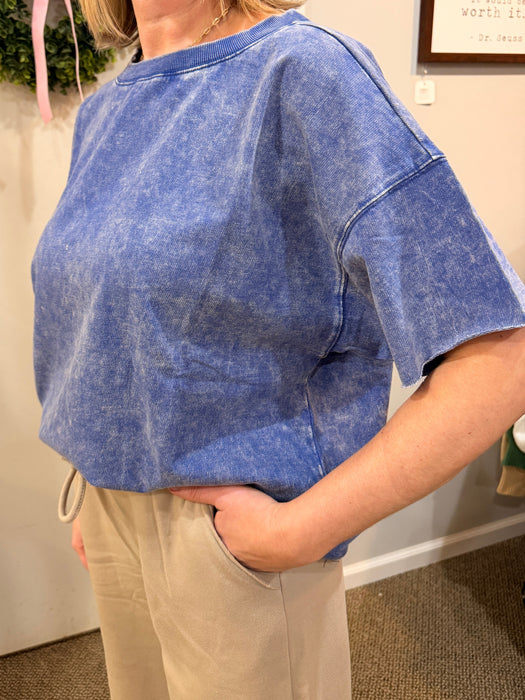 Acid Wash French Terry Drop Shoulder Raw Edge Top Zenana Brand  – Relaxed Fit | Women’s & Girls | Heartland Store MN