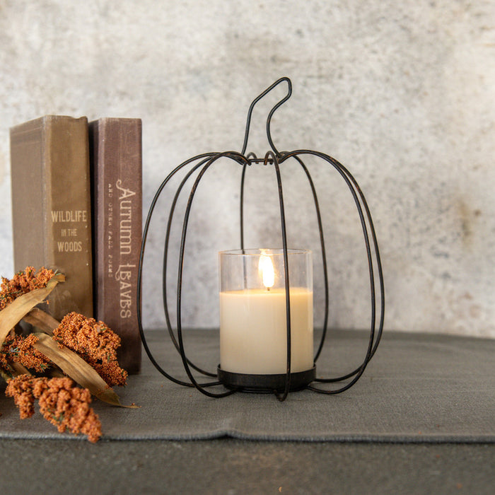 9.75" METAL PUMPKIN CANDLE HOLDER
