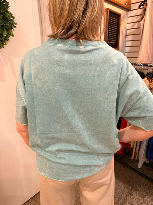 Acid Wash French Terry Drop Shoulder Raw Edge Top Zenana Brand  – Relaxed Fit | Women’s & Girls | Heartland Store MN