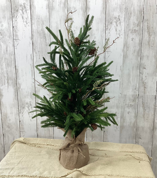 24-inch artificial mixed pine and eucalyptus tree with lifelike real touch texture and deep green color – premium winter decor