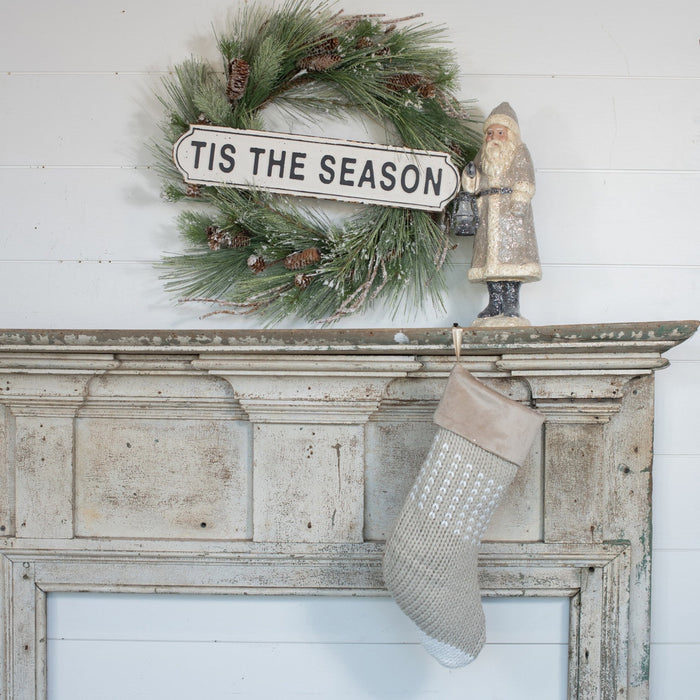 18" BEIGE CHRISTMAS STOCKING WITH WHITE STRIPES | Modern Holiday Décor | Heartland Store MN