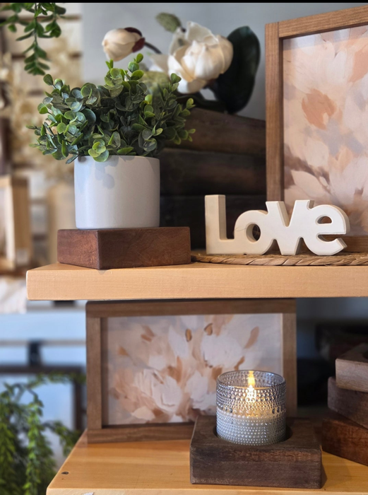 Everyday Centerpiece Square Petite Wood Bowl with 4" Round Pot and Everyday Artificial Eucalyptus