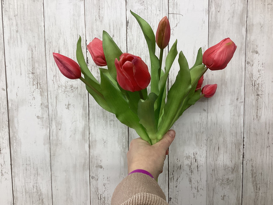 Artificial 12" Real Touch Tulip Dark Pink 7 stems