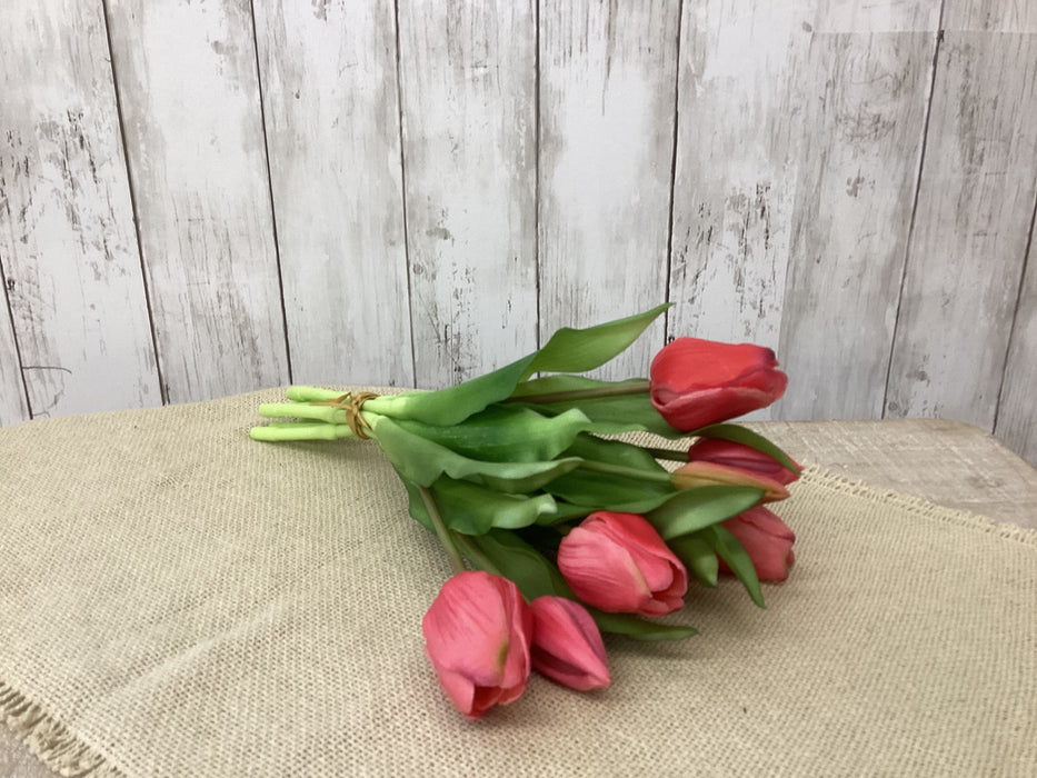 Artificial 12" Real Touch Tulip Dark Pink 7 stems