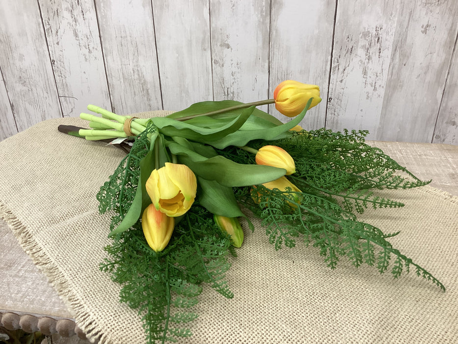 Artificial 12" Real Touch Tulip Yellow 7 stems