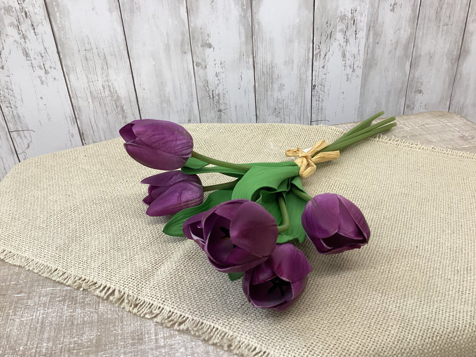 Artificial 17.5" Real Touch Tulip Purple 6 stems