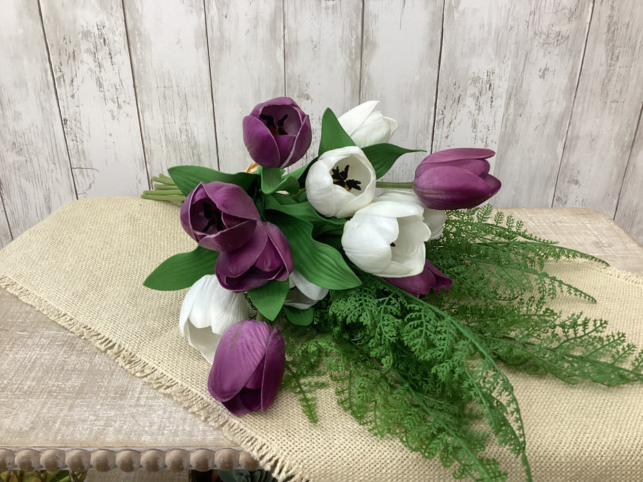 Artificial 17.5" Real Touch Tulip Purple 6 stems