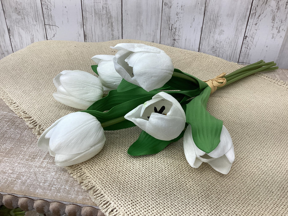 Artificial 17.5" Real Touch Tulip White 6 stems