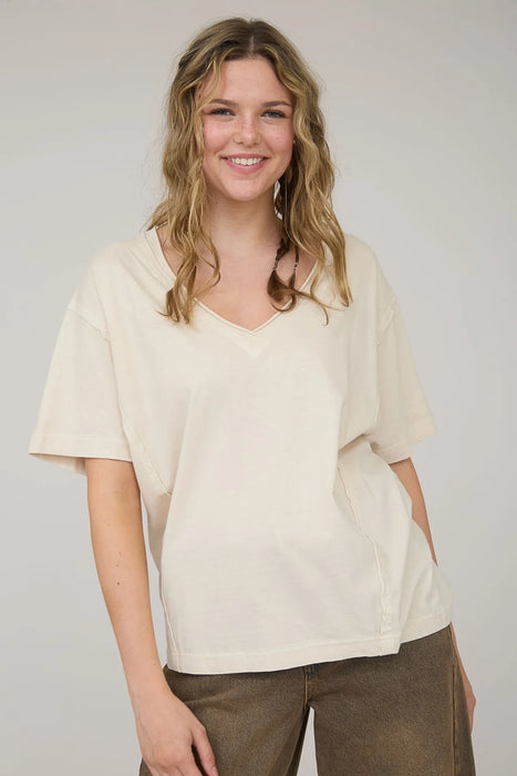 Women’s Raw Edge Knit Top – V Neck Short Sleeve Tee | Heartland Store MN