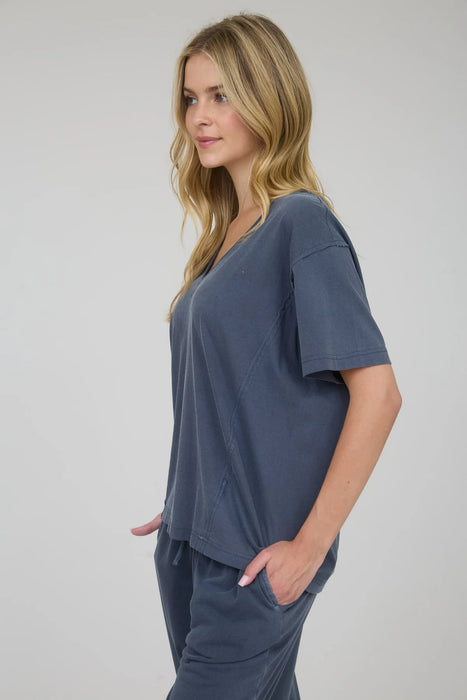 Women’s Raw Edge Knit Top – V Neck Short Sleeve Tee | Heartland Store MN