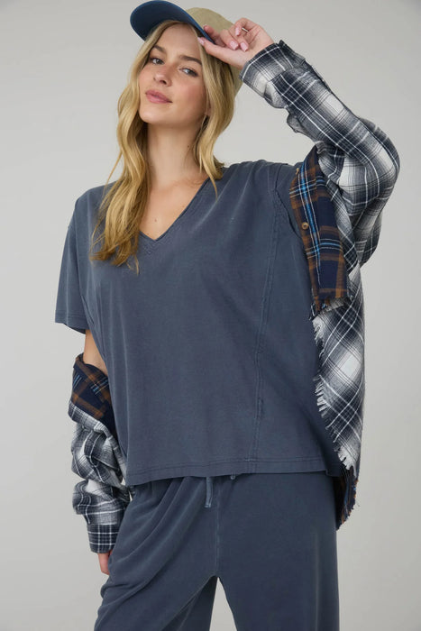 Women’s Raw Edge Knit Top – V Neck Short Sleeve Tee | Heartland Store MN