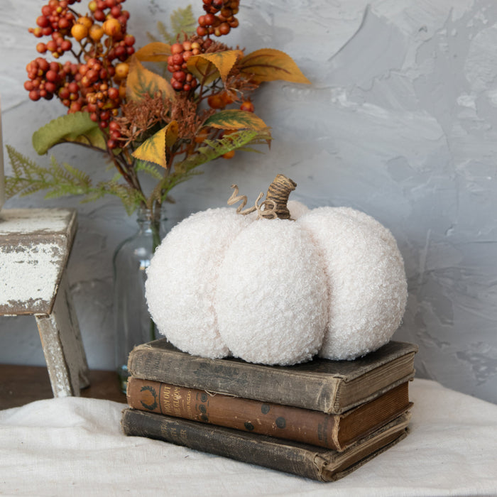 5.5" White Boucle Pumpkin