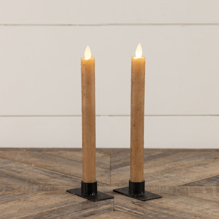 Dark Beige Flameless Taper Candle – Moving Flame, 6-Hour Timer (6.75" or 9.5")