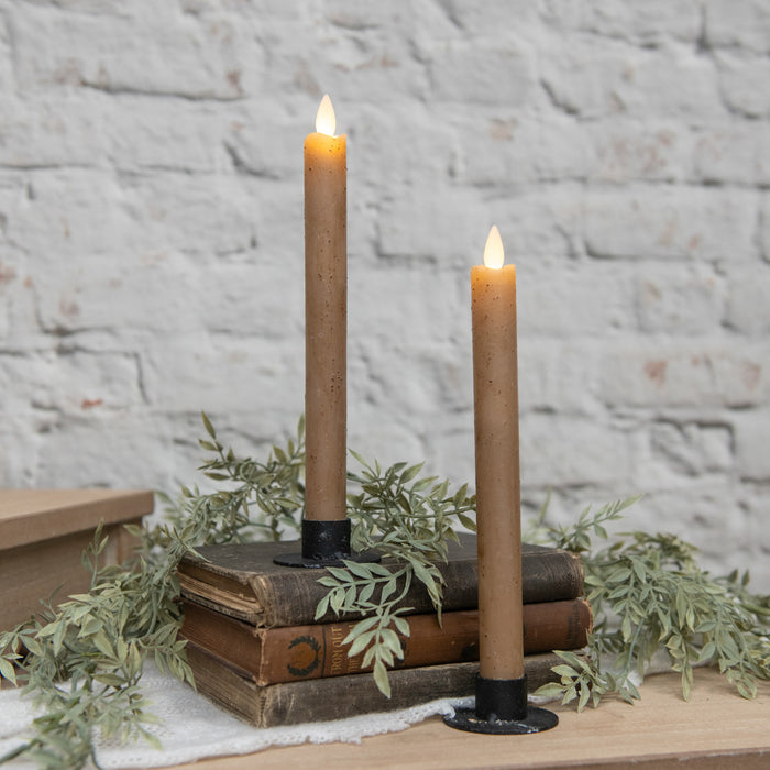 Dark Beige Flameless Taper Candle – Moving Flame, 6-Hour Timer (6.75" or 9.5")