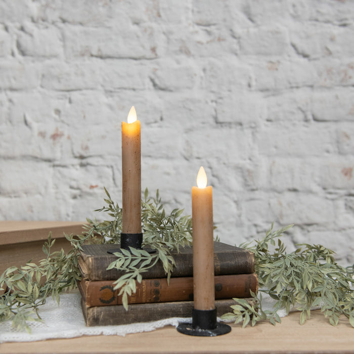 Dark Beige Flameless Taper Candle – Moving Flame, 6-Hour Timer (6.75" or 9.5")
