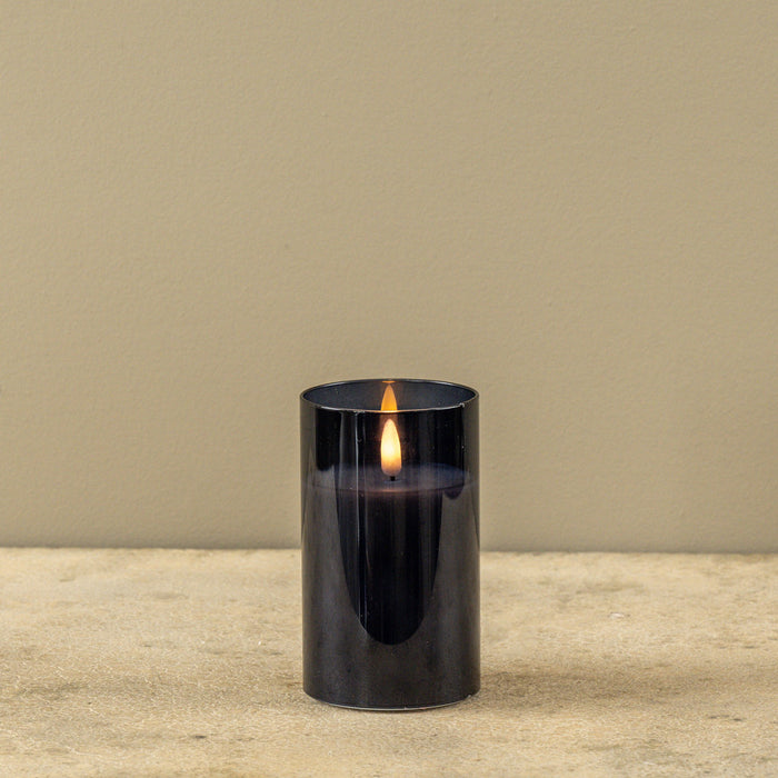 NAVY GLASS 3D FLAME CANDLE WITH 6HR TIMER