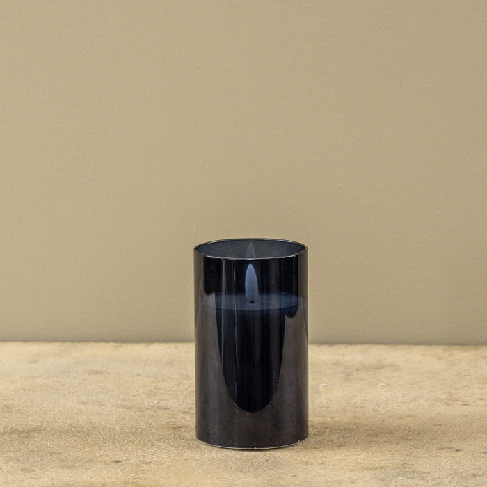 NAVY GLASS 3D FLAME CANDLE WITH 6HR TIMER