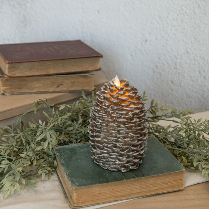 MOVING FLAME PINECONE CANDLE