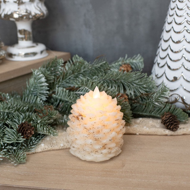 4.25" MOVING FLAME CREAM PINECONE CANDLE