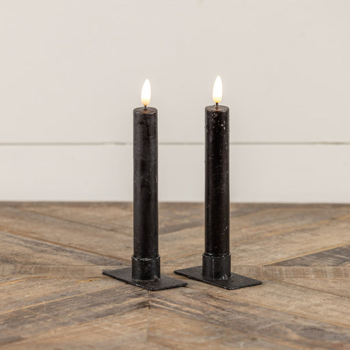 Set of black LED taper candles with 6-hour timer feature for fall home decor