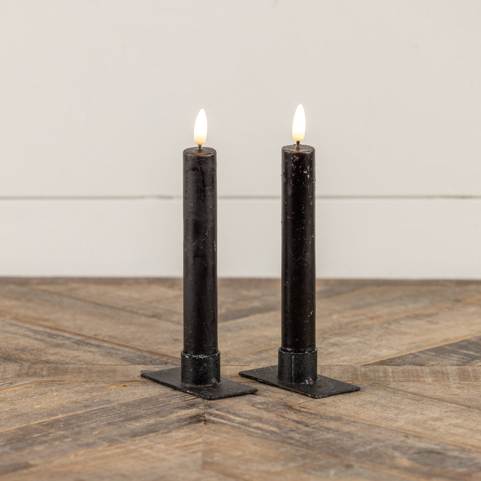 Set of black LED taper candles with 6-hour timer feature for fall home decor