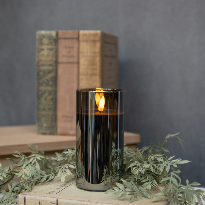 BLACK GLASS 3D FLAME CANDLE WITH TIMER