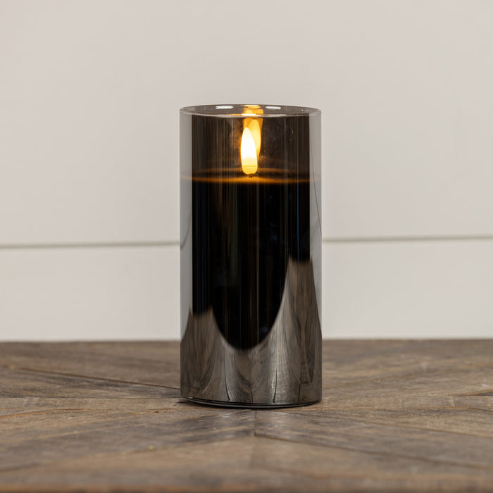 BLACK GLASS 3D FLAME CANDLE WITH TIMER