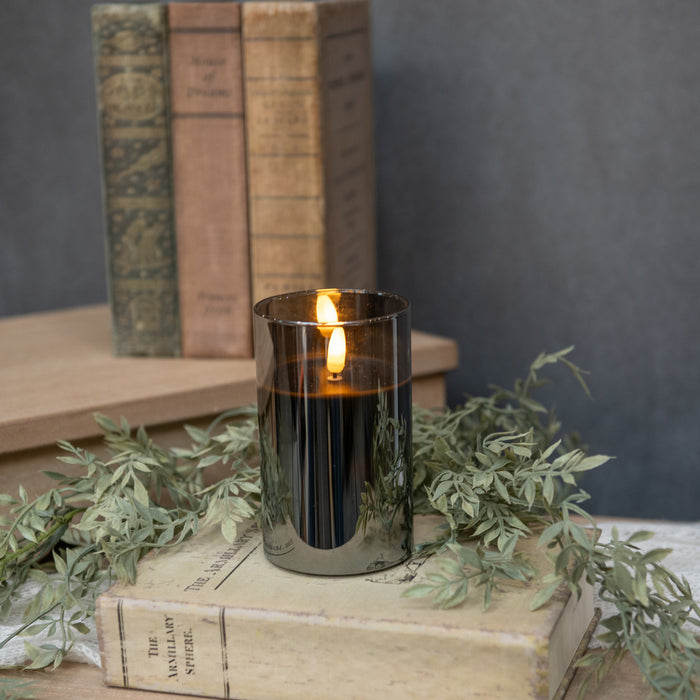 BLACK GLASS 3D FLAME CANDLE WITH TIMER