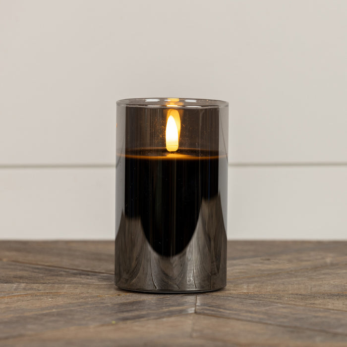 BLACK GLASS 3D FLAME CANDLE WITH TIMER