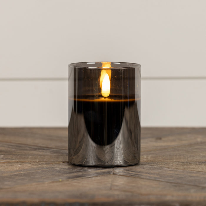 BLACK GLASS 3D FLAME CANDLE WITH TIMER