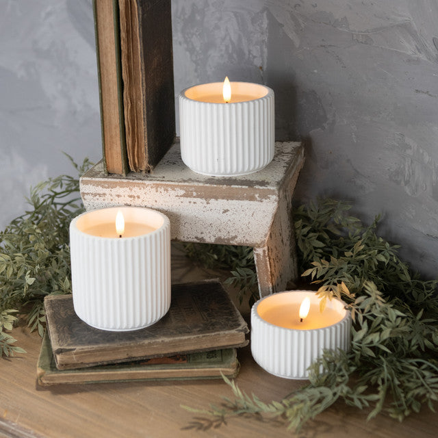 Ribbed Ceramic 3D Flame White Candle