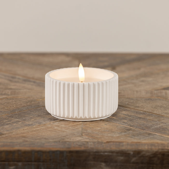 Ribbed Ceramic 3D Flame White Candle