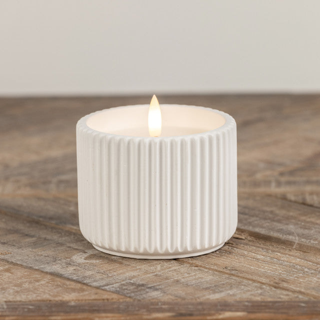 Ribbed Ceramic 3D Flame White Candle