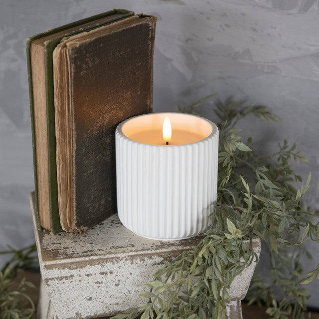 Ribbed Ceramic 3D Flame White Candle