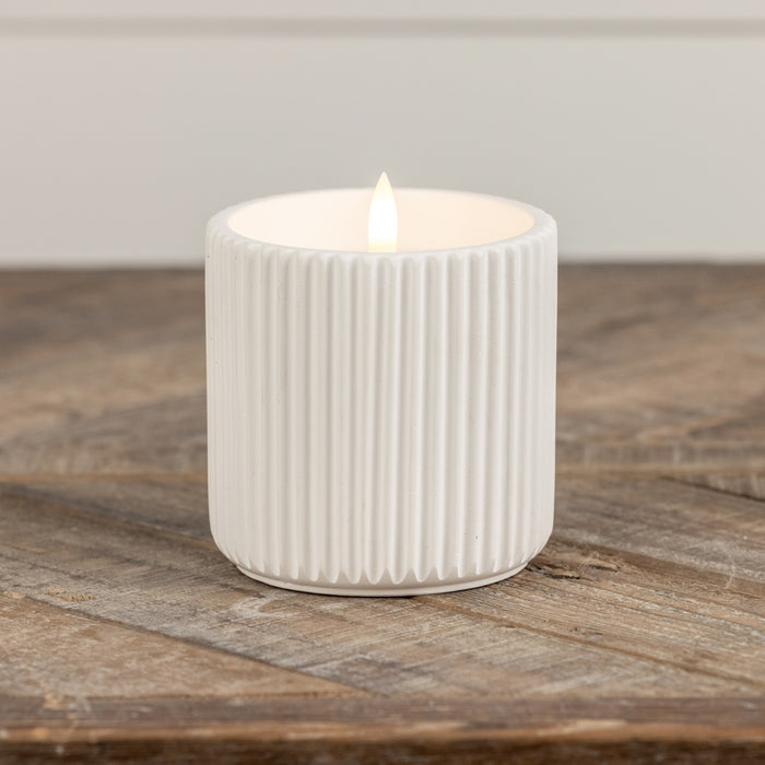 Ribbed Ceramic 3D Flame White Candle