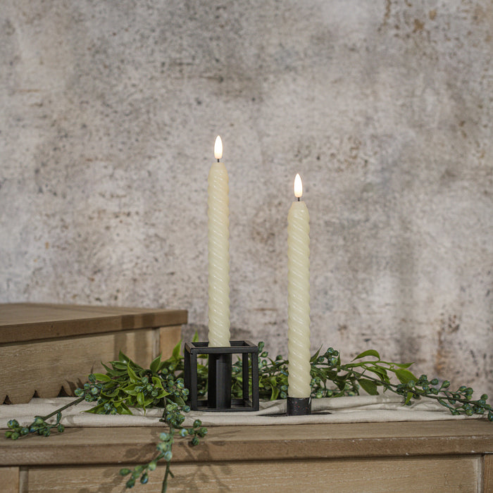 SET/ 2 - 9.5" 3D FLAME TWIST CREAM TAPER CANDLE FLAMELESS