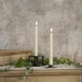 Close-up view of ivory flameless taper candle showing elegant design and realistic flame effect