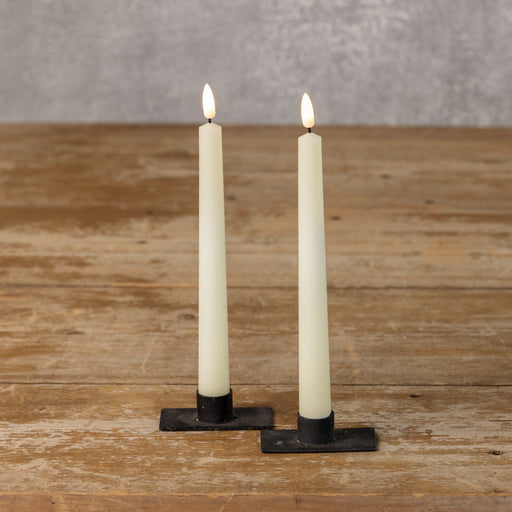 9.5 inch ivory LED taper candle with realistic 3D flame and 6-hour timer feature