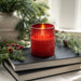Red glass LED candle with dotted pattern perfect for vintage-style home decor