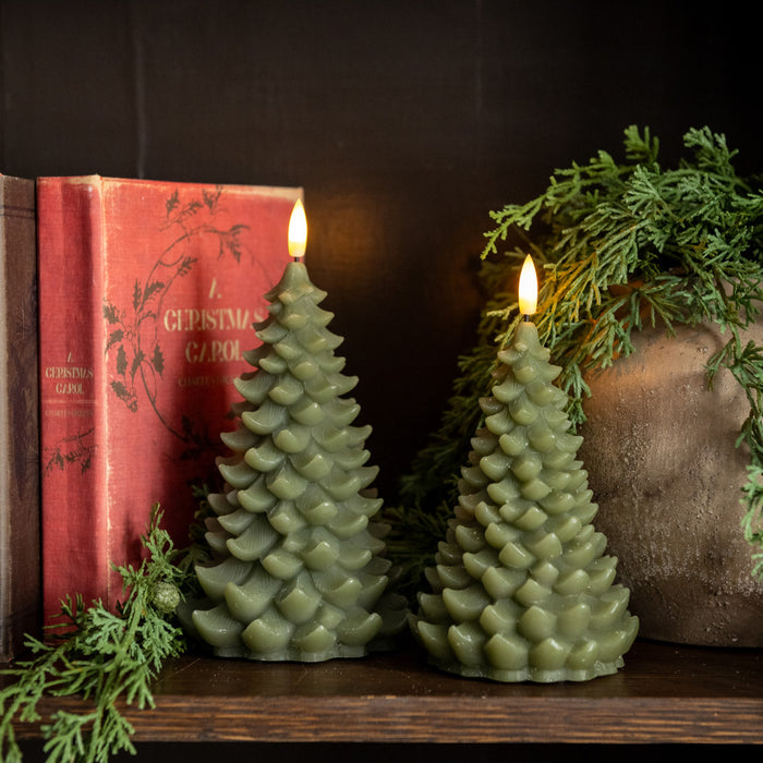 Green 7-inch and 8-inch flameless candle – battery-operated holiday decor