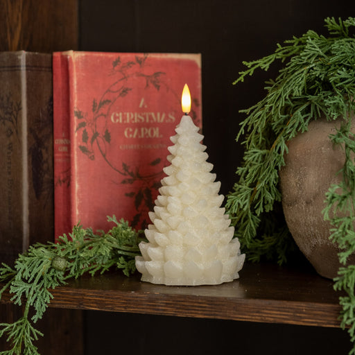 Elegant flameless balasm tree candle with realistic flame for holiday decor