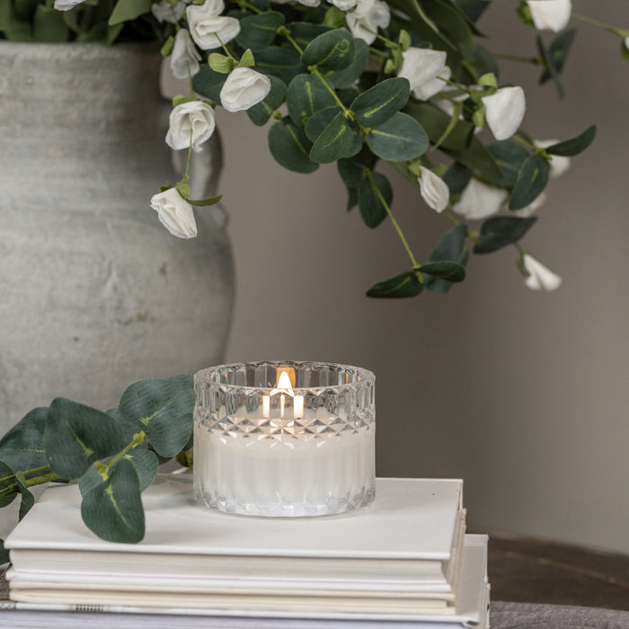 2.75" FACETED Clear Glass Flameless Candle – 3D Flicker LED with 6 hour Timer | Vintage-Inspired Home Decor