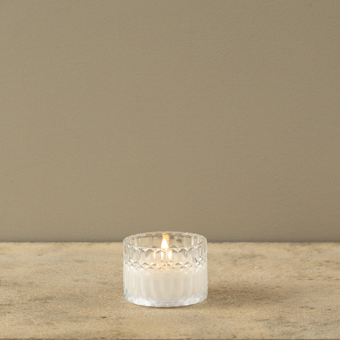 2.75" FACETED Clear Glass Flameless Candle – 3D Flicker LED with 6 hour Timer | Vintage-Inspired Home Decor