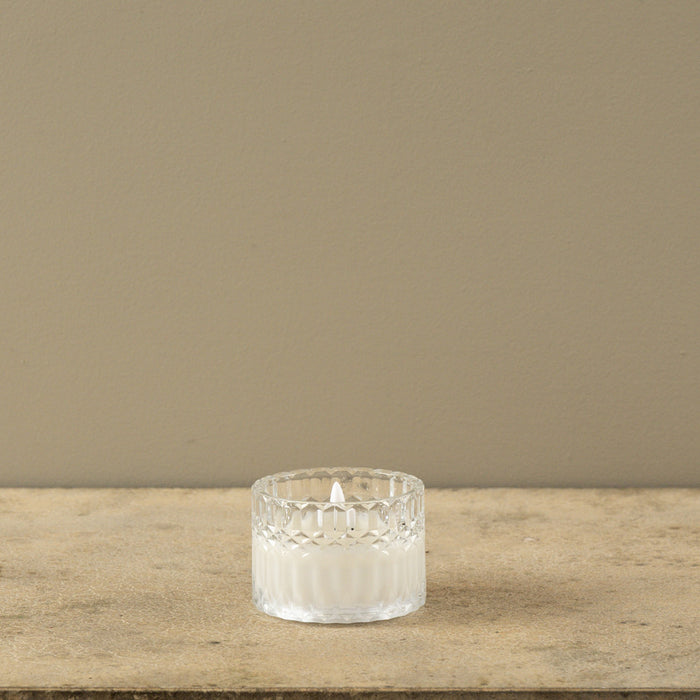 2.75" FACETED Clear Glass Flameless Candle – 3D Flicker LED with 6 hour Timer | Vintage-Inspired Home Decor